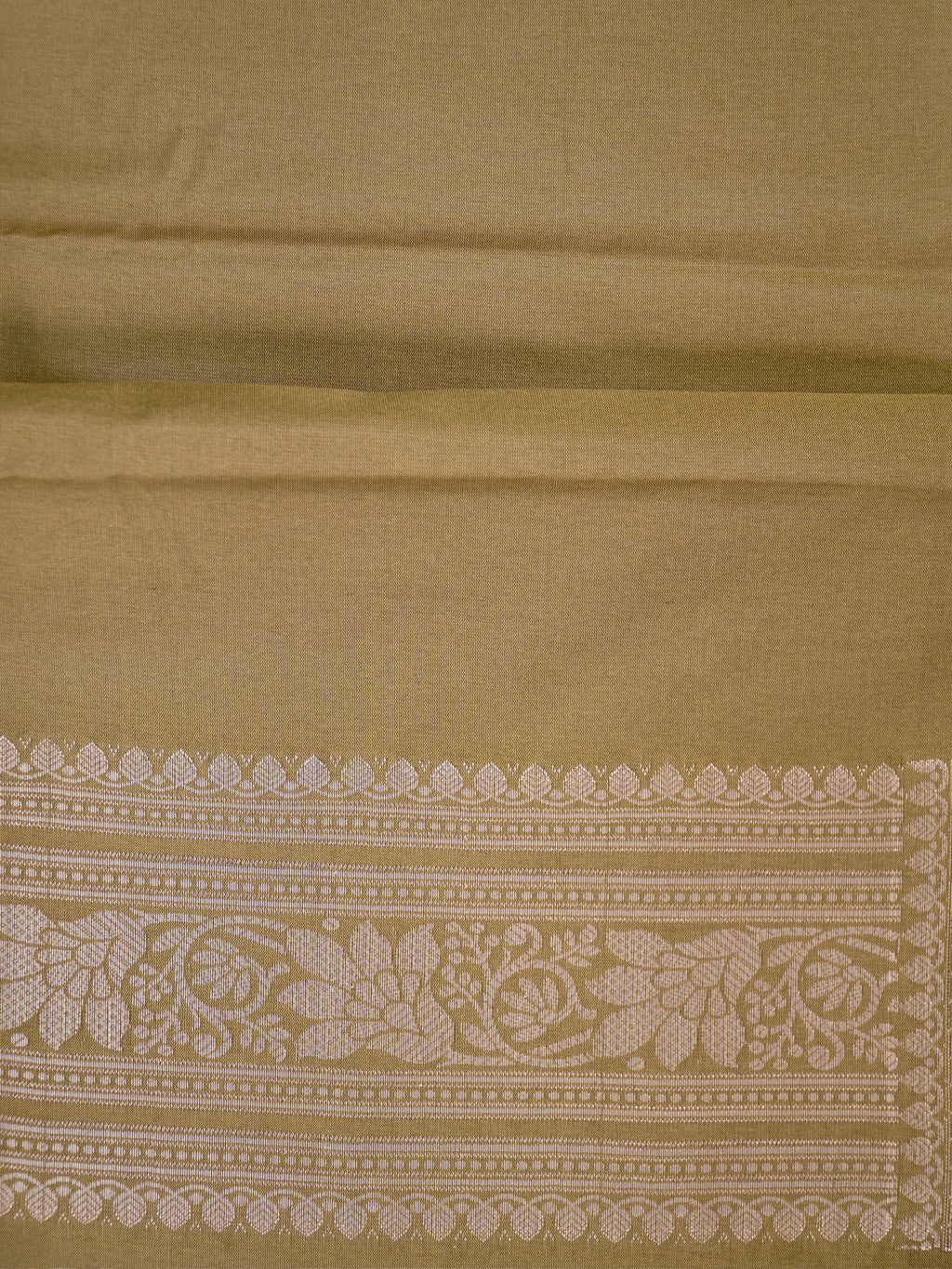 Olive Green Banarasi Semi Soft Katan Silk Saree with Silver Zari