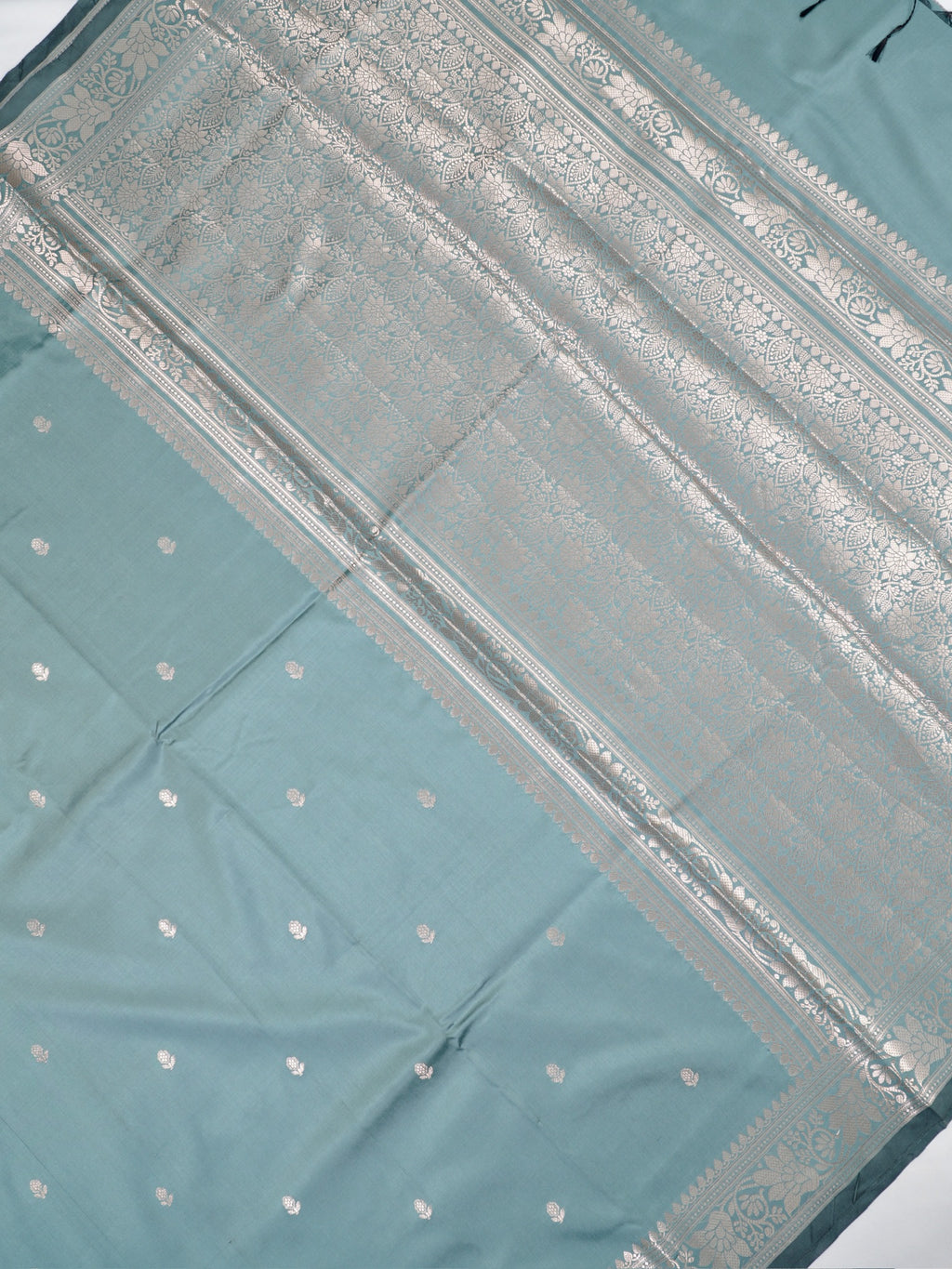 Sea Green Banarasi Semi Soft Katan Silk Saree with Silver Zari