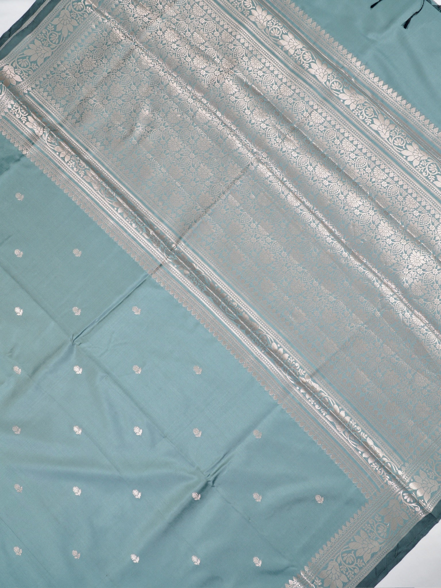 Sea Green Banarasi Semi Soft Katan Silk Saree with Silver Zari