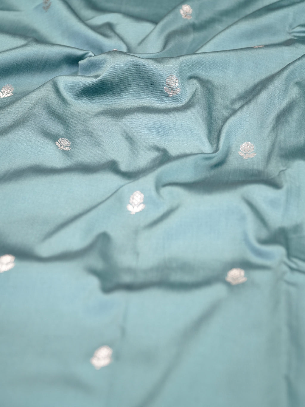 Sea Green Banarasi Semi Soft Katan Silk Saree with Silver Zari