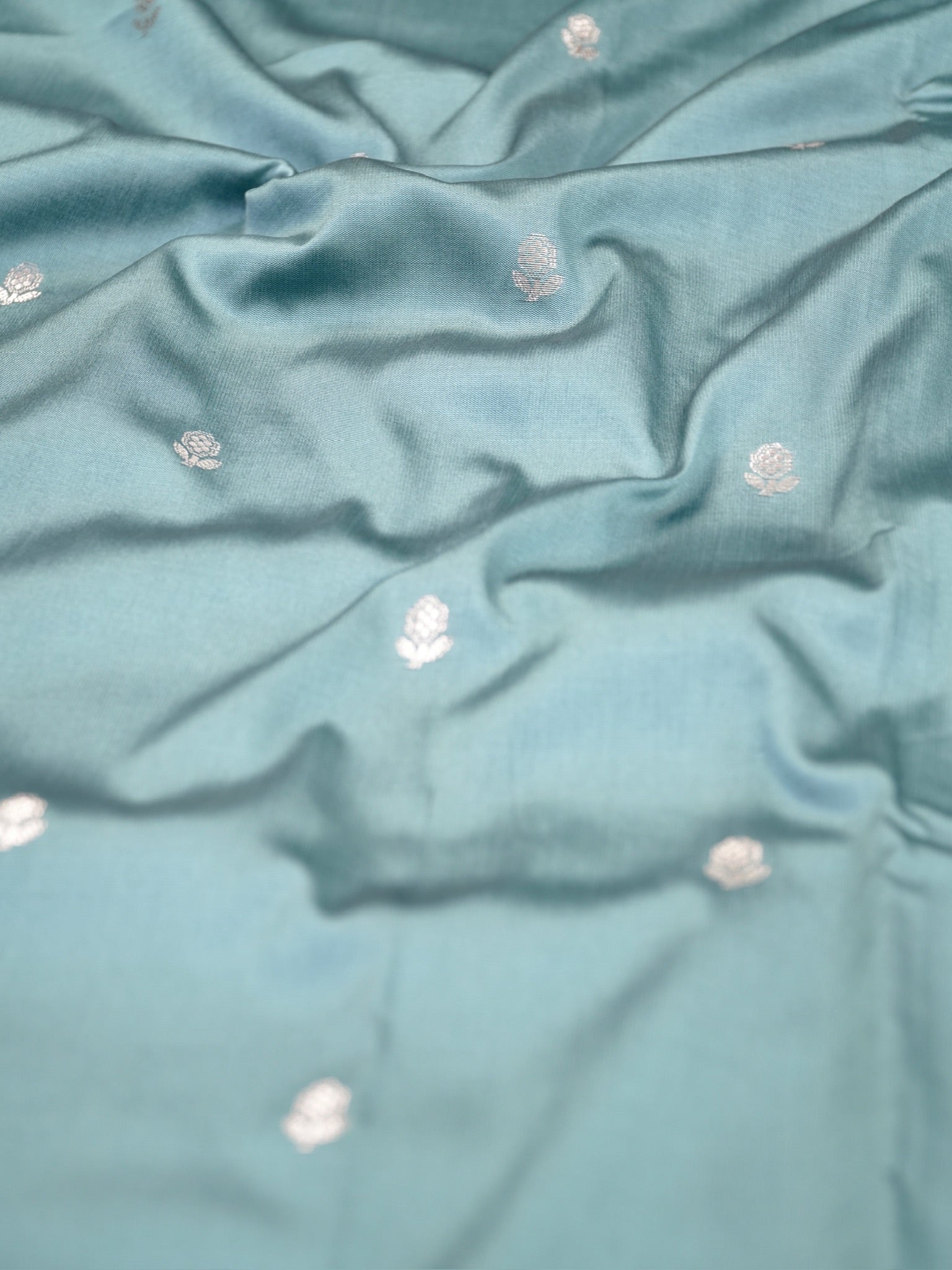 Sea Green Banarasi Semi Soft Katan Silk Saree with Silver Zari