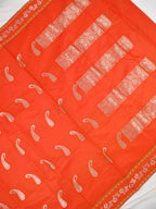 Orange Red Semi Soft Silk Saree with Silver Zari Weave