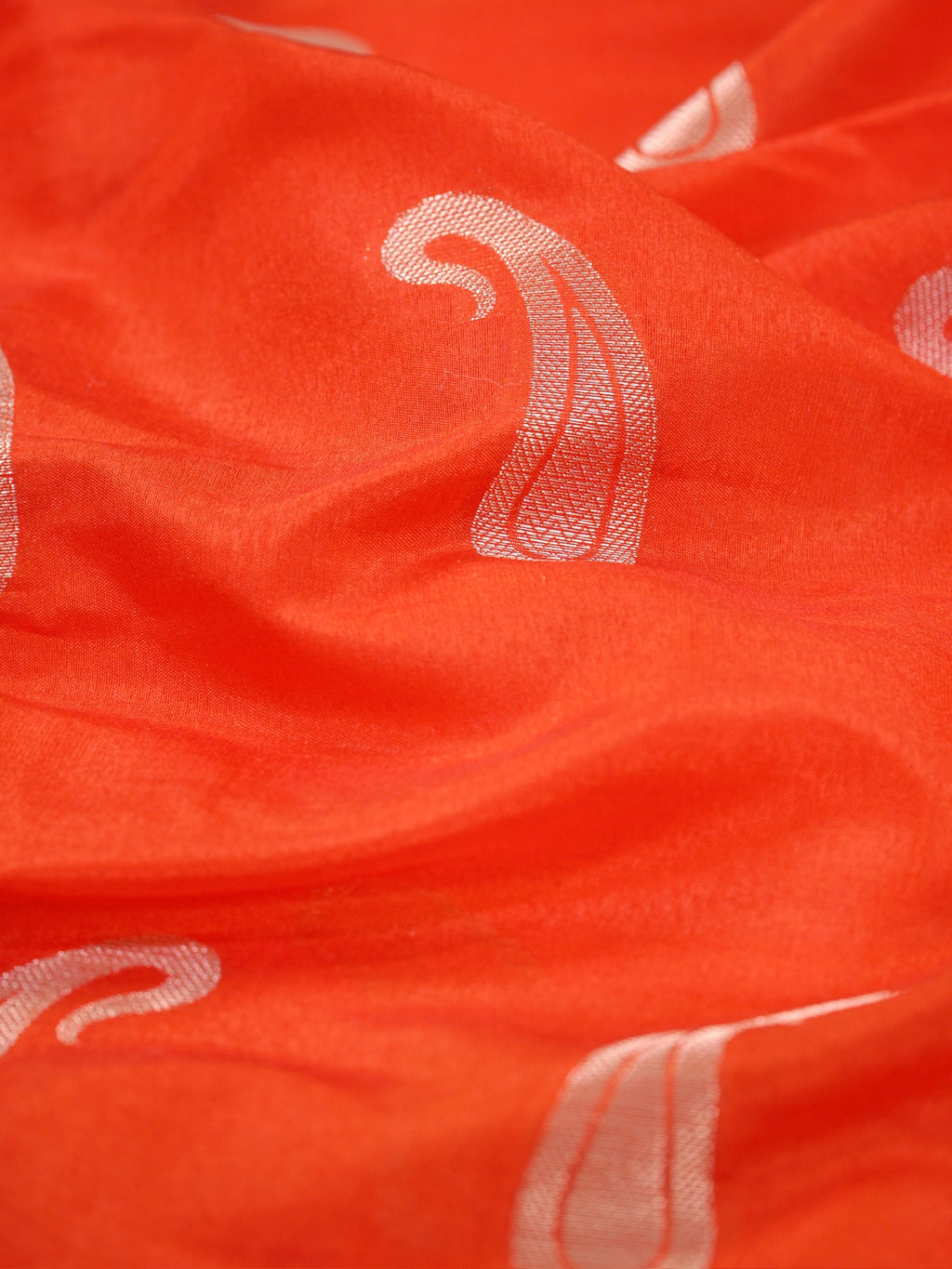Orange Red Semi Soft Silk Saree with Silver Zari Weave