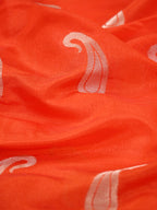 Orange Red Semi Soft Silk Saree with Silver Zari Weave
