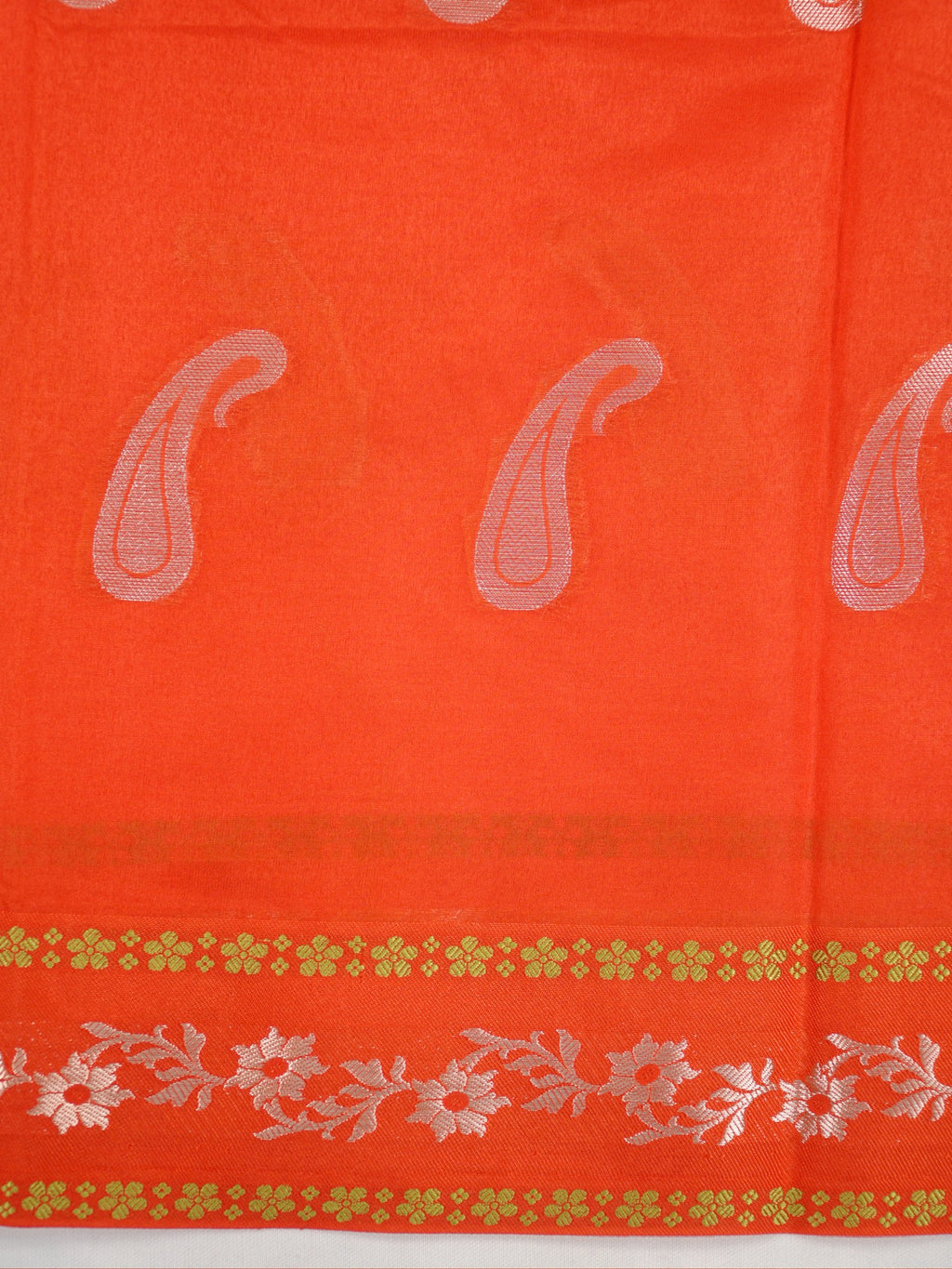 Orange Red Semi Soft Silk Saree with Silver Zari Weave
