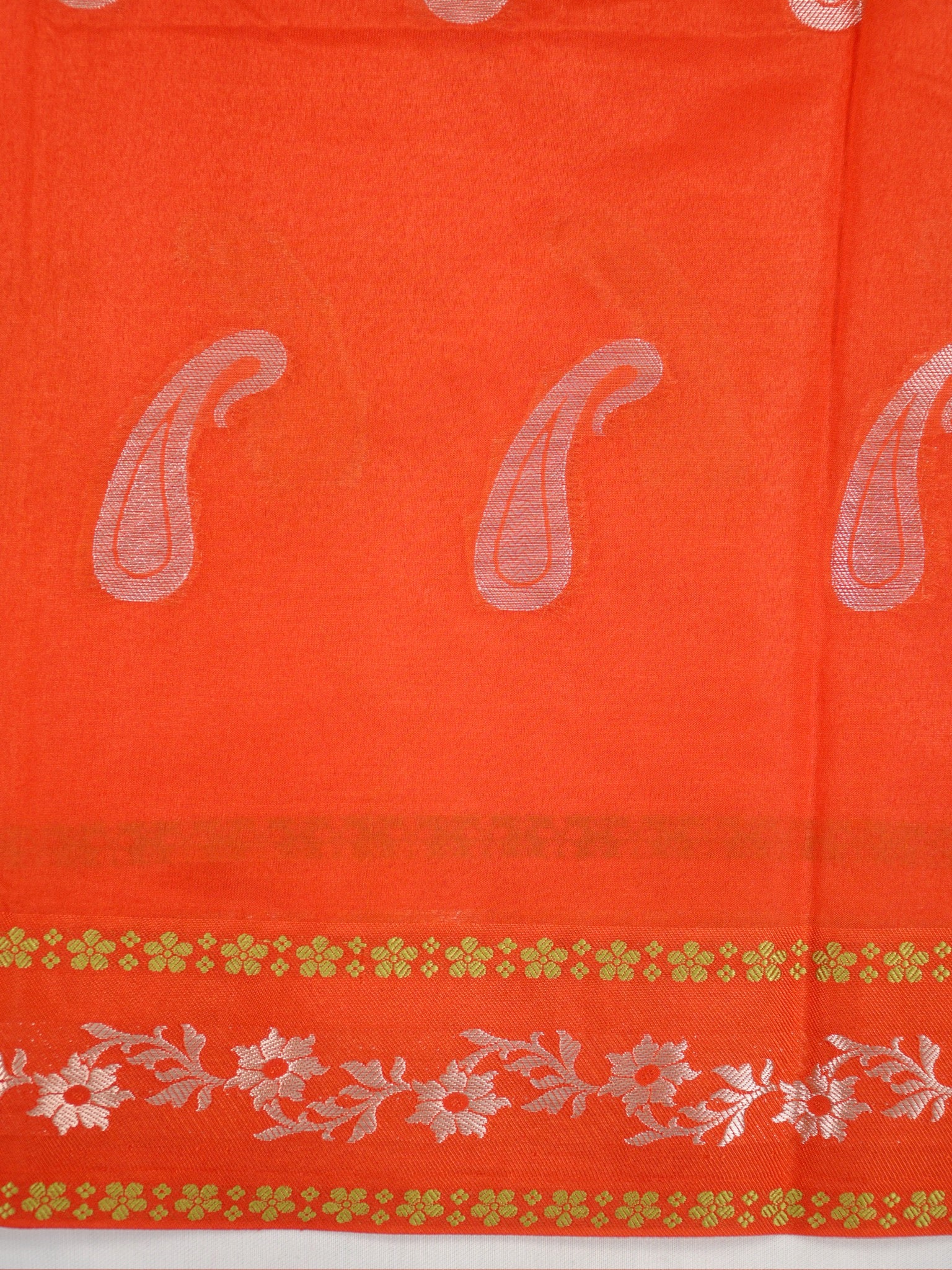Orange Red Semi Soft Silk Saree with Silver Zari Weave