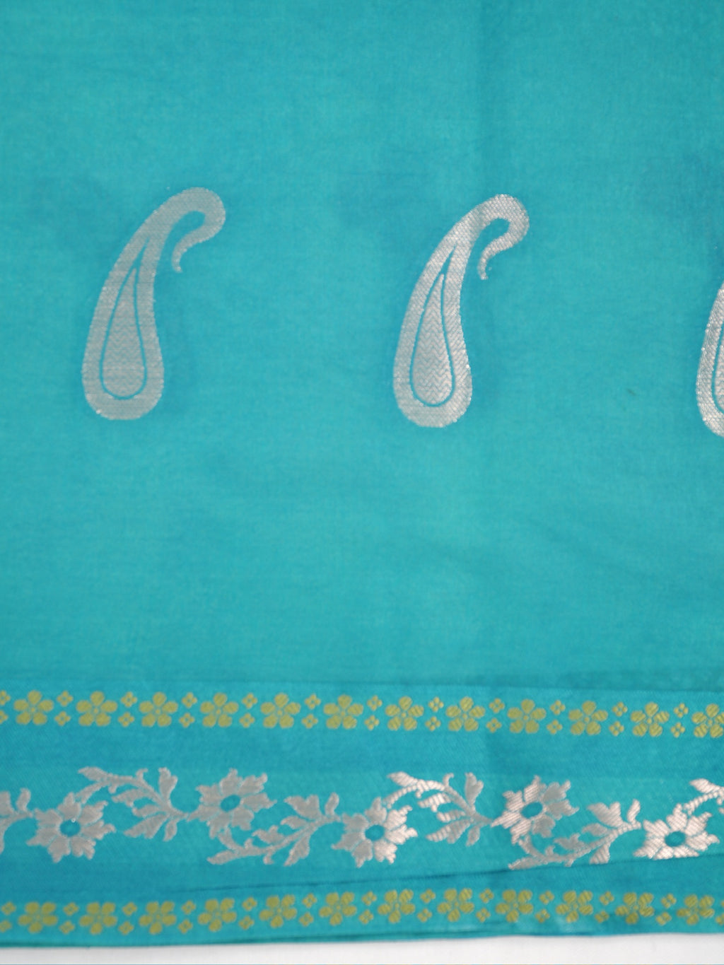 Cream & Sea Green / Teal Contrast Semi Soft Silk Saree