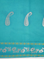 Cream & Sea Green / Teal Contrast Semi Soft Silk Saree