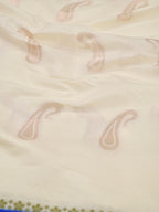 Cream & Royal Blue Contrast Banarasi Semi Soft Silk Saree