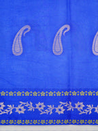 Cream & Royal Blue Contrast Banarasi Semi Soft Silk Saree