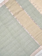 Sage Green & Beige Checked Banarasi Semi Soft Cotton Silk Saree