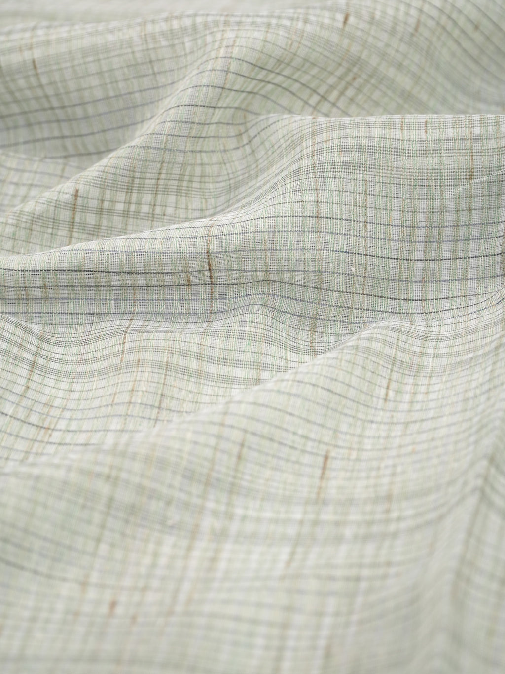 Sage Green & Beige Checked Banarasi Semi Soft Cotton Silk Saree
