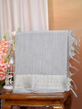 Ash Grey & Beige Banarasi Soft Cotton Silk Saree with Woven Borders