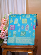 Sky Blue Banarasi Soft Kota Silk Saree with Meenakari Zari Motifs