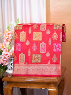 Red Banarasi Soft Kota Silk Saree with Meenakari Zari Motifs