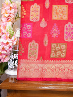 Red Banarasi Soft Kota Silk Saree with Meenakari Zari Motifs