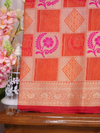 Orange Banarasi Soft Kota Silk Saree with Geometric &amp; Floral Weave