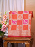Orange Banarasi Soft Kota Silk Saree with Geometric &amp; Floral Weave