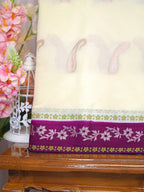 Off-White & Deep Plum Woven Paisley Banarasi Soft Silk Saree