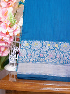 Peacock Blue Banarasi Soft Silk Saree with Meenakari Zari Weaving