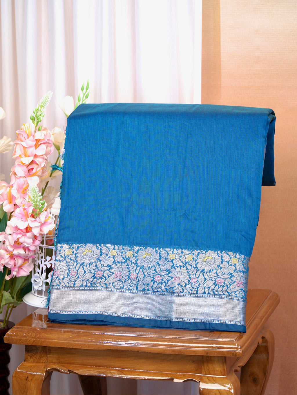 Peacock Blue Banarasi Soft Silk Saree with Meenakari Zari Weaving