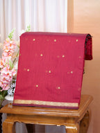 Crimson Red & Charcoal Black Banarasi Soft Cotton Silk Saree with Zari Buttis