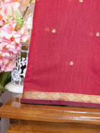 Crimson Red & Charcoal Black Banarasi Soft Cotton Silk Saree with Zari Buttis