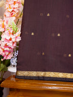 Dark Chocolate Brown & Red Banarasi Soft Cotton Silk Saree with Zari Buttis