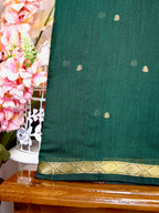 Bottle Green & Red Banarasi Soft Cotton Silk Saree with Zari Buttis