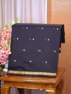 Black &  Red Banarasi Soft Cotton Silk Saree with Zari Buttis
