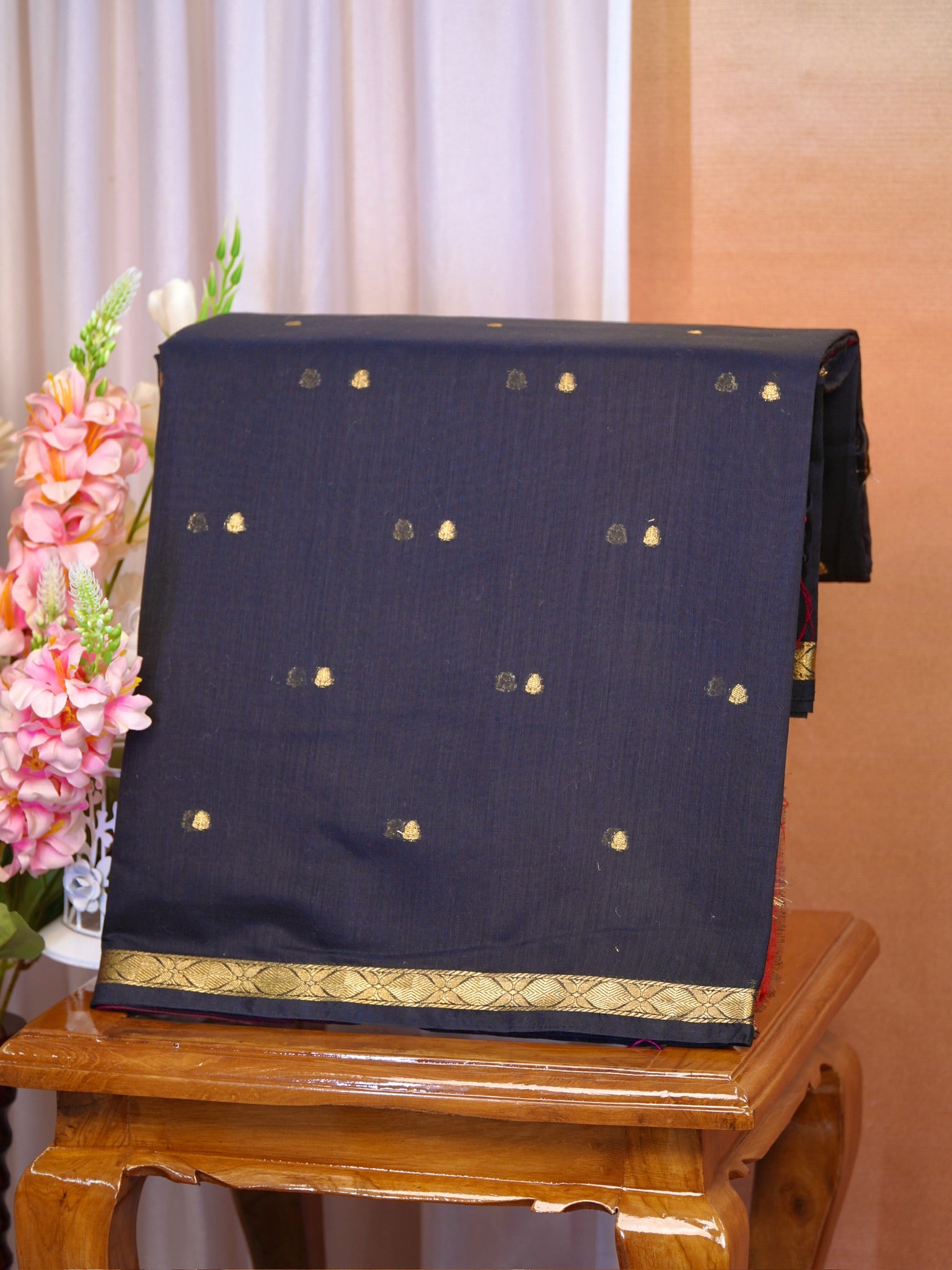 Black &  Red Banarasi Soft Cotton Silk Saree with Zari Buttis