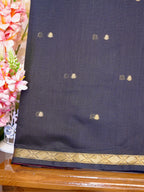 Black &  Red Banarasi Soft Cotton Silk Saree with Zari Buttis