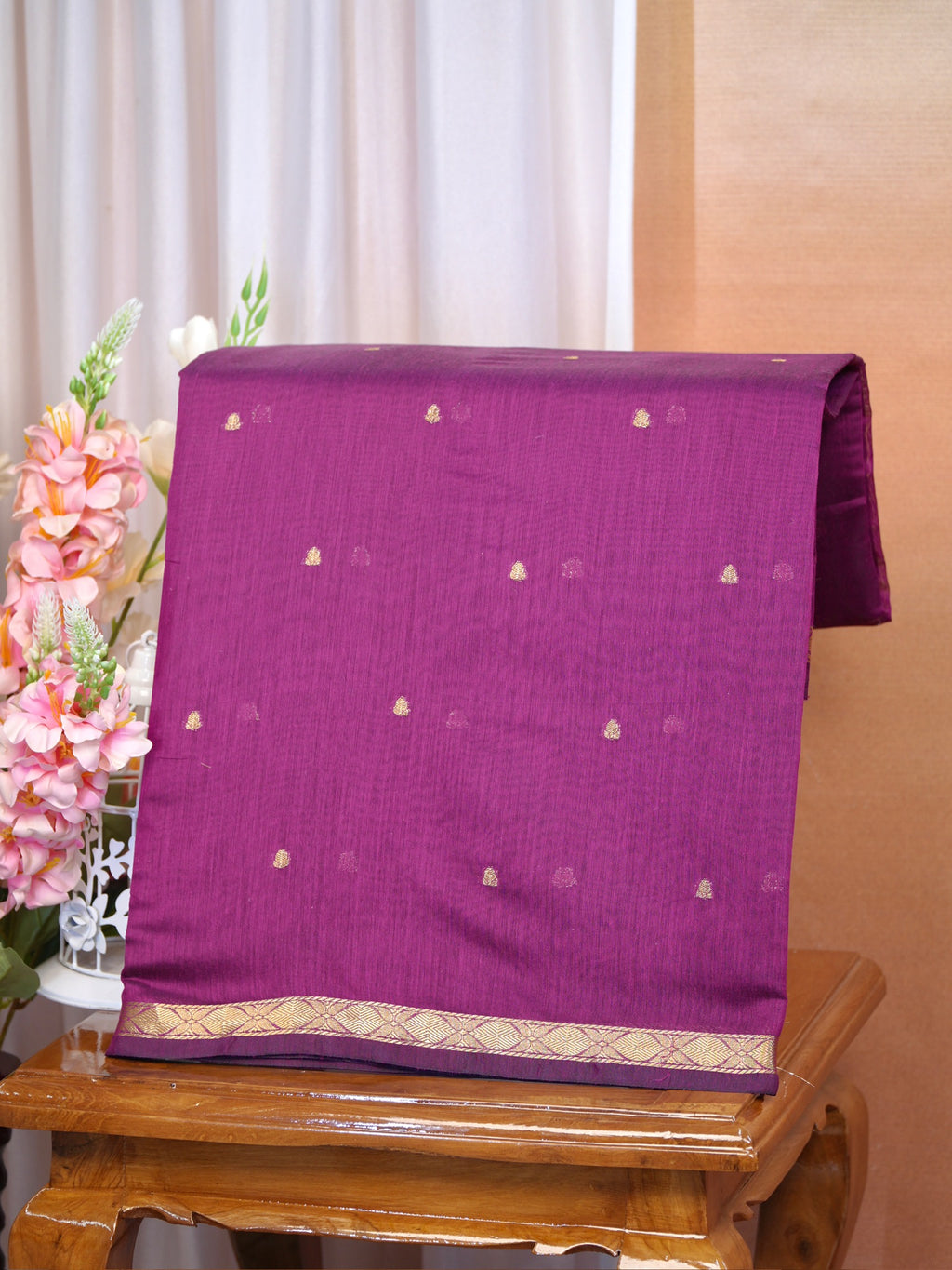 Magenta Purple & Charcoal Black Banarasi Soft Cotton Silk Saree with Zari Buttis