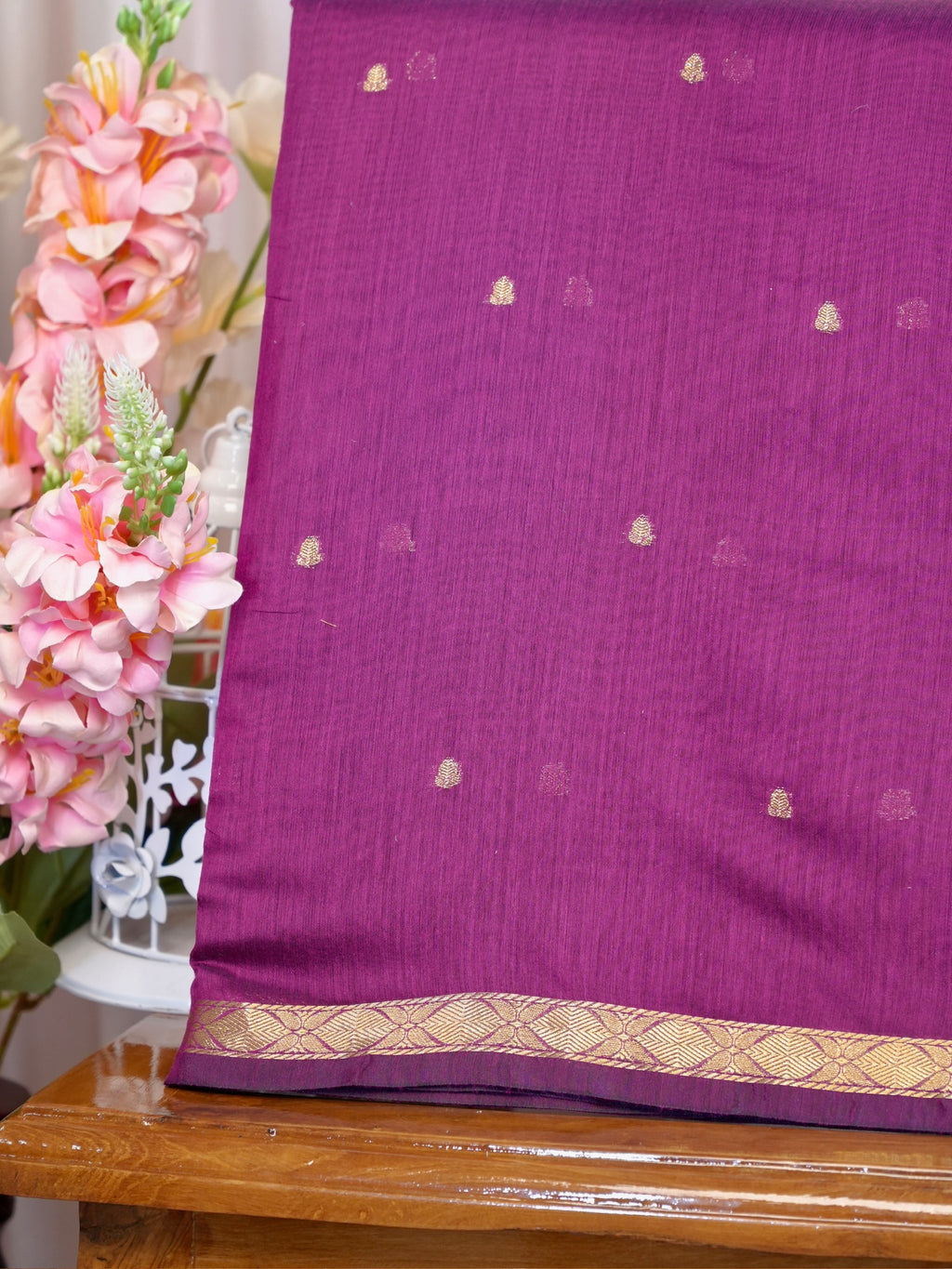 Magenta Purple & Charcoal Black Banarasi Soft Cotton Silk Saree with Zari Buttis