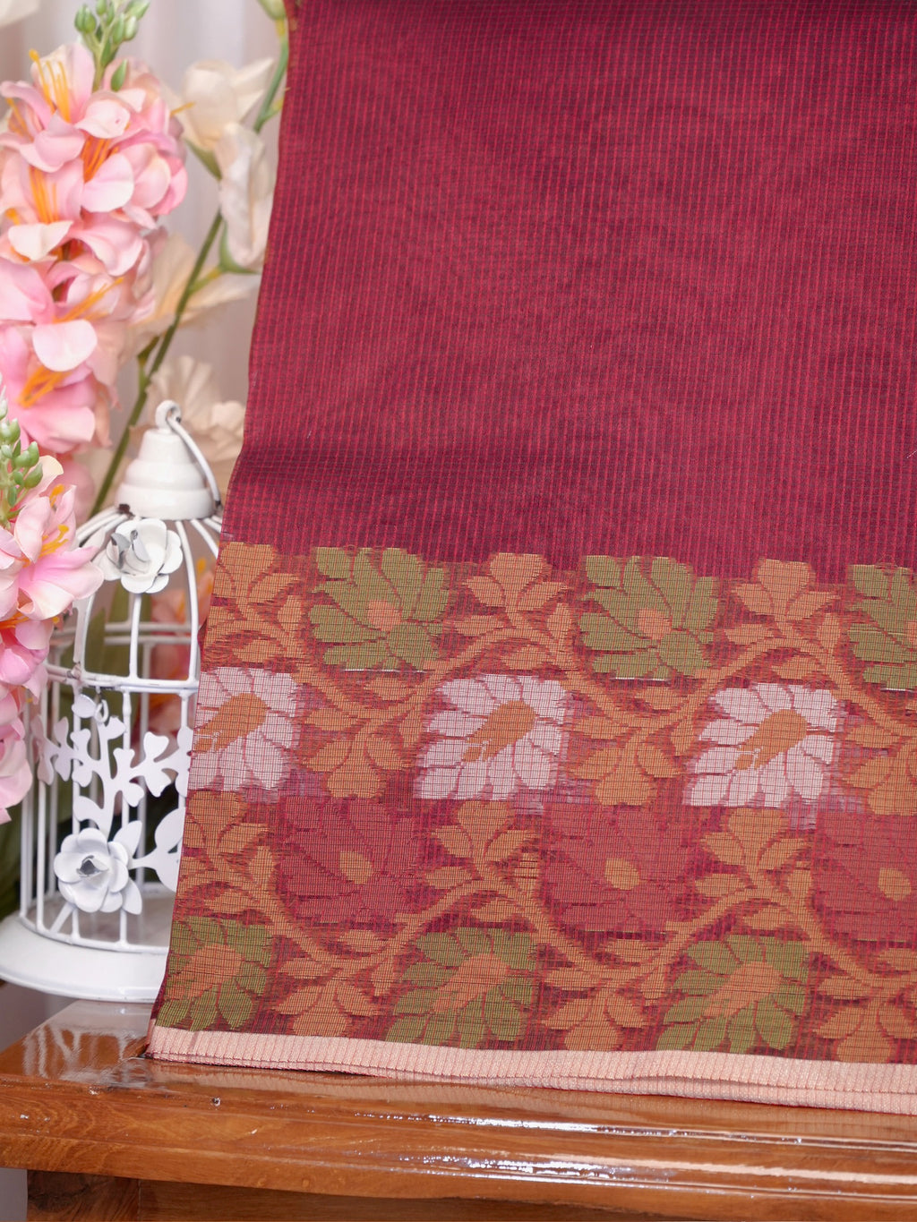 Maroon Banarasi Soft Kota Silk Saree with Floral Jamdani Pallu