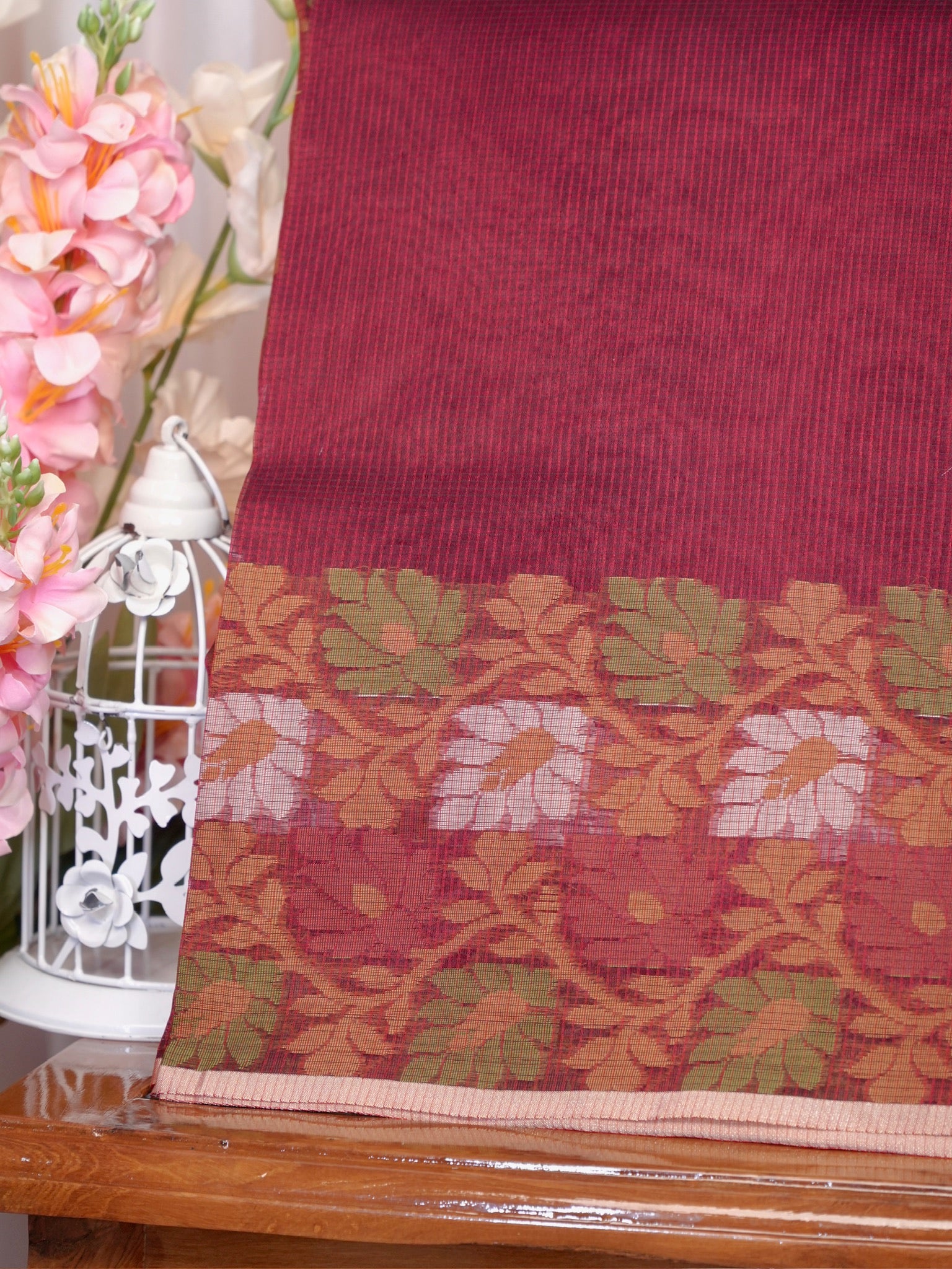 Maroon Banarasi Soft Kota Silk Saree with Floral Jamdani Pallu