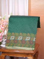 Bottle Green Banarasi Soft Kota Silk Saree with Floral Jamdani Pallu