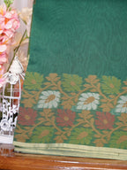 Bottle Green Banarasi Soft Kota Silk Saree with Floral Jamdani Pallu