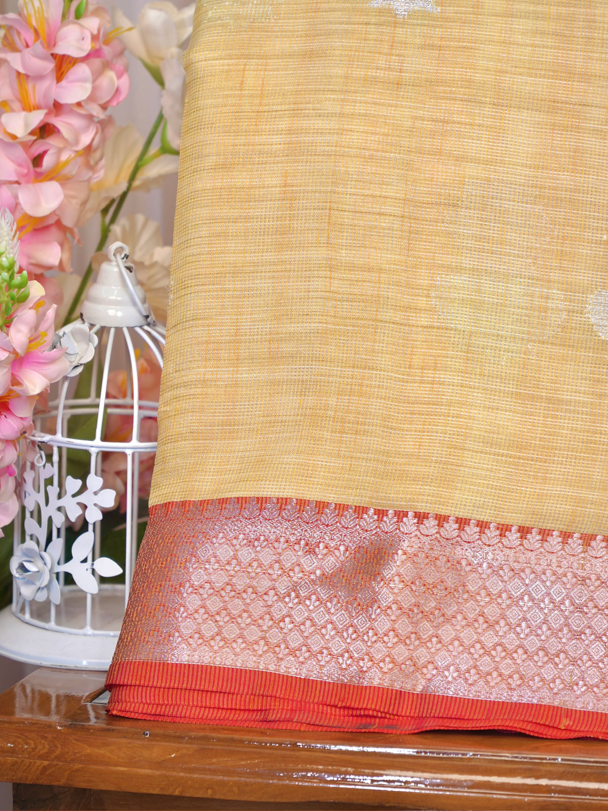 Pale Sunshine Yellow Banarasi Soft Kota Silk Saree with Zari Buttis