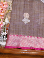 Muted Beige Taupe & Magenta Pink Banarasi Soft Kota Silk Saree with Zari Motifs