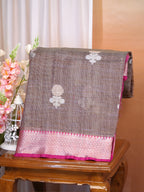 Muted Beige Taupe & Magenta Pink Banarasi Soft Kota Silk Saree with Zari Motifs