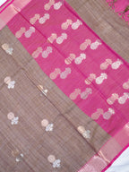 Muted Beige Taupe & Magenta Pink Banarasi Soft Kota Silk Saree with Zari Motifs