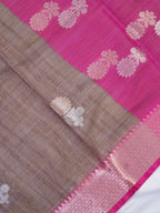 Muted Beige Taupe & Magenta Pink Banarasi Soft Kota Silk Saree with Zari Motifs