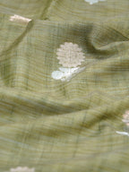 Olive Green & Rani Pink Banarasi Soft Kota Silk Saree with Silver Zari Motifs