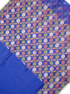 Royal Blue Banarasi Soft Kota Silk Saree with Geometric Floral Jamdani Pallu