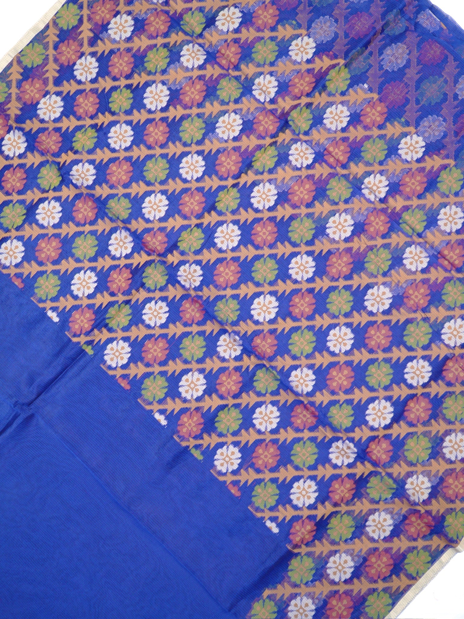 Royal Blue Banarasi Soft Kota Silk Saree with Geometric Floral Jamdani Pallu