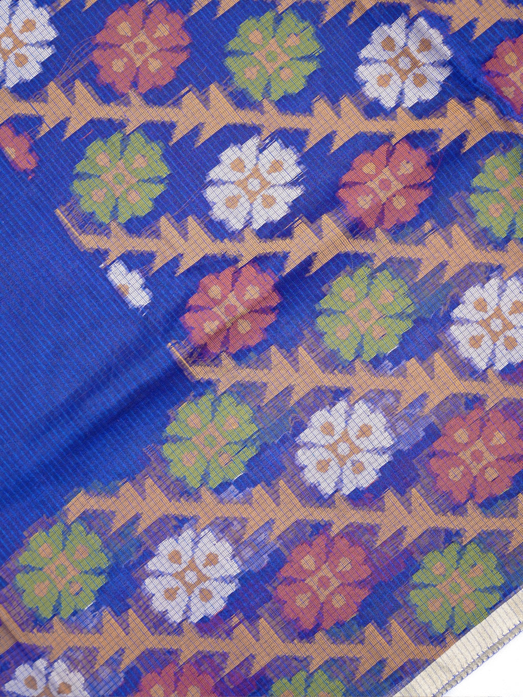 Royal Blue Banarasi Soft Kota Silk Saree with Geometric Floral Jamdani Pallu