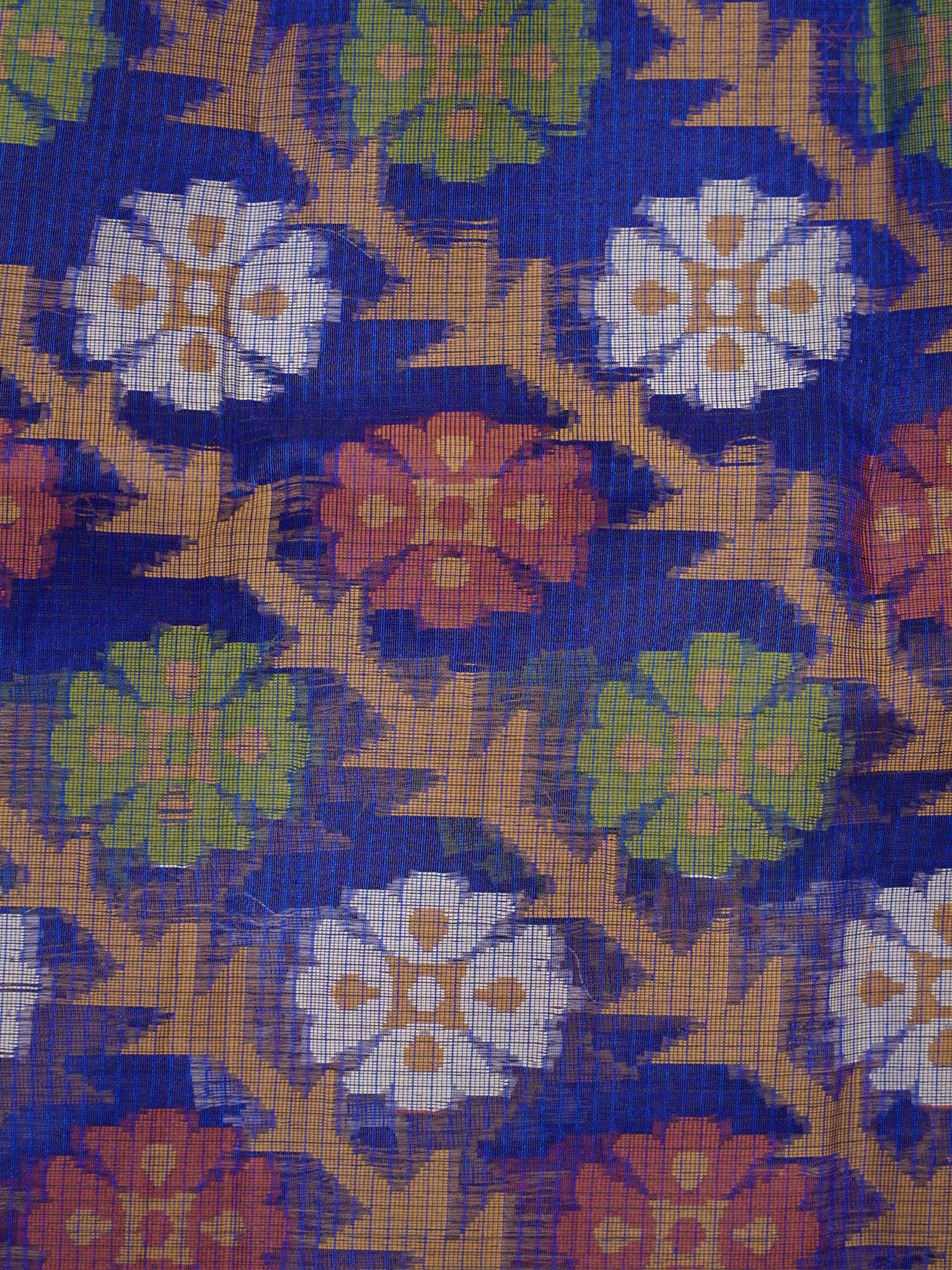 Royal Blue Banarasi Soft Kota Silk Saree with Geometric Floral Jamdani Pallu