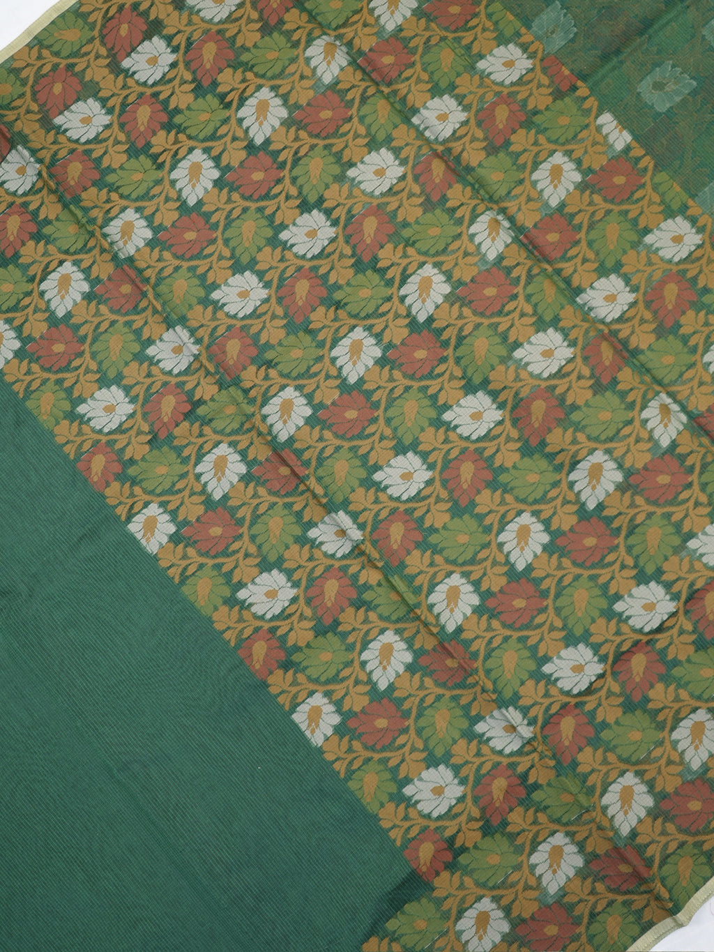 Bottle Green Banarasi Soft Kota Silk Saree with Floral Jamdani Pallu