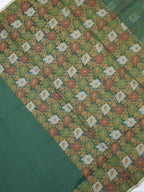 Bottle Green Banarasi Soft Kota Silk Saree with Floral Jamdani Pallu